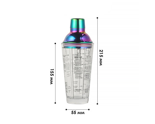 Шейкер для коктейлей KM-40G стеклянный 400 мл Rainbow