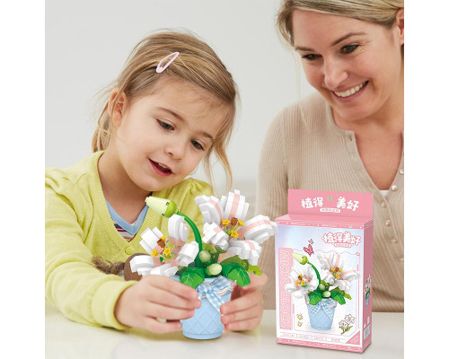 3D конструктор набор строительных блоков LOZ 8837 мини лилия в горшке 240 деталей пластиковый