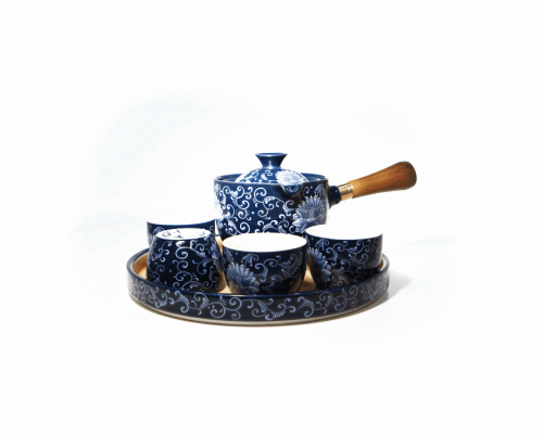 Дорожный набор для чайной церемонии керамический на 4 персоны Blue Lotos