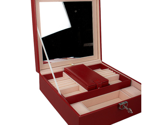 Шкатулка Casegrace SP-01130 для украшений и ювелирных изделий с зеркалом на замке с ключом Red