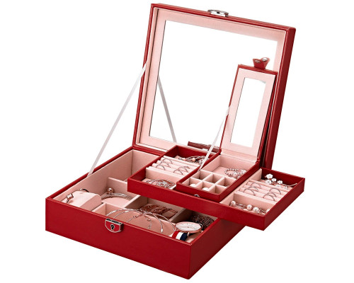 Шкатулка Casegrace SP-01130 для украшений и ювелирных изделий с зеркалом на замке с ключом Red