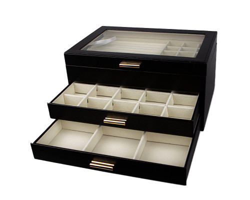 Шкатулка Casegrace SP-01223 для украшений и ювелирных изделий трехуровневая 26,5*18*13,5 см Black