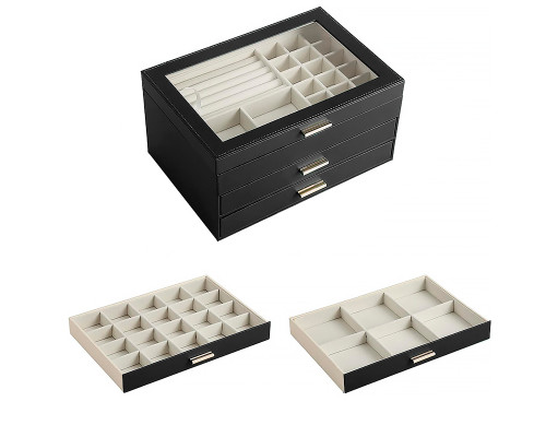 Шкатулка Casegrace SP-01223 для украшений и ювелирных изделий трехуровневая 26,5*18*13,5 см Black