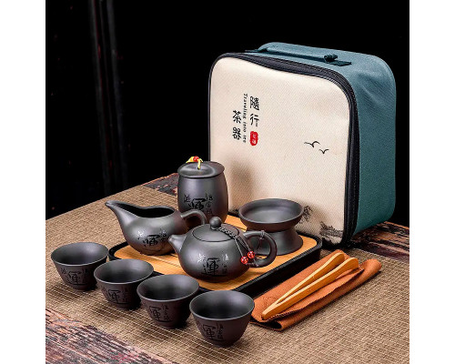 Дорожный набор для чайной церемонии керамический Black Matt
