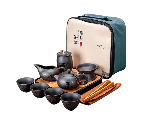 Дорожный набор для чайной церемонии керамический Black Matt
