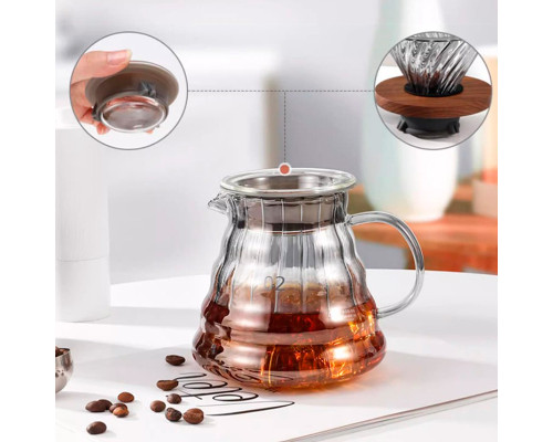 Сервер Choxila 12044 графин для приготовления кофе заварник для пуровера стеклянный 600 мл