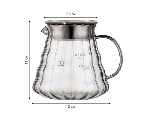Сервер Choxila 12044 графин для приготовления кофе заварник для пуровера стеклянный 600 мл