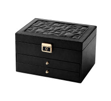 Шкатулка Casegrace SP-01265 для украшений и ювелирных изделий трехуровневая на замке с ключом 23*17*13,5 см Black