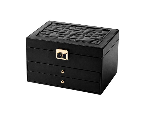 Шкатулка Casegrace SP-01265 для украшений и ювелирных изделий трехуровневая на замке с ключом 23*17*13,5 см Black