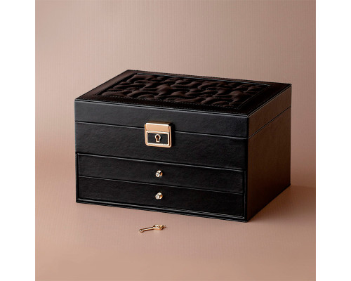 Шкатулка Casegrace SP-01265 для украшений и ювелирных изделий трехуровневая на замке с ключом 23*17*13,5 см Black