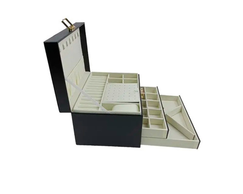 Шкатулка Casegrace SP-01265 для украшений и ювелирных изделий трехуровневая на замке с ключом 23*17*13,5 см Black