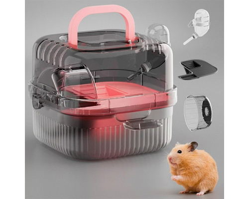 Клетка для хомяка Taotaopets 266607 с беговым колесом поилкой зоной для кормления прозрачная 21 см Pink