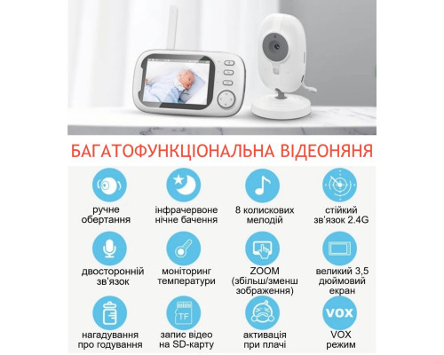 Видеоняня Baby Monitor ABM600j 3.5 с монитором, датчиком звука, ночное видение, видеозапись Видеоняня Baby Monitor ABM600j 3.5 с монитором, датчиком звука, ночное видение, видеозапись