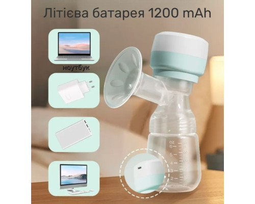 Молокоотсос электрический беспроводной 3 в 1 с бутылочкой 180 мл, чашей 210 мл и массажем
