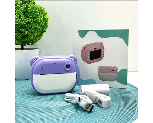 Фотоапарат-принтер фронтальна камера чб друк USB-кабель 2 рулони термопапери звук фото відео ігри SD роз'єм Фіолетовий (C 66631) Фотоапарат-принтер фронтальна камера чб друк USB-кабель 2 рулони термопапери звук фото відео ігри SD роз'єм Фіолетовий (C 66631)