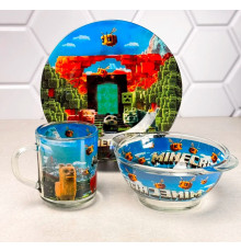 Набір посуду для дітей 3 предмети Minecraft (Майнкрафт), дитячий посуд Склокераміка