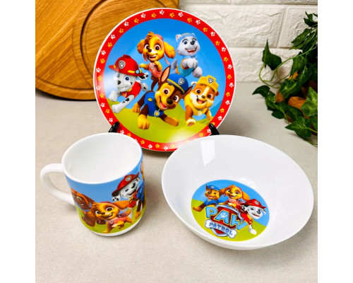 Дитячий посуд 3 предмети з мульт-героями Щенячий патруль Склокераміка