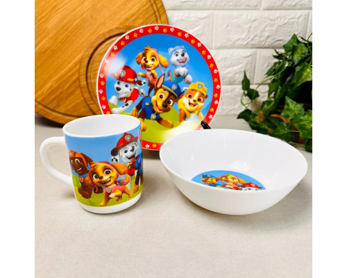 Дитячий посуд 3 предмети з мульт-героями Щенячий патруль Склокераміка