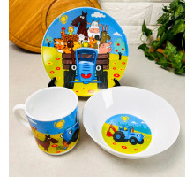 Подарунковий набір посуду  Синій Трактор (склокераміка), дитячий посуд