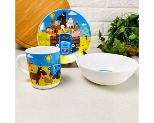 Подарунковий набір посуду  Синій Трактор (склокераміка), дитячий посуд