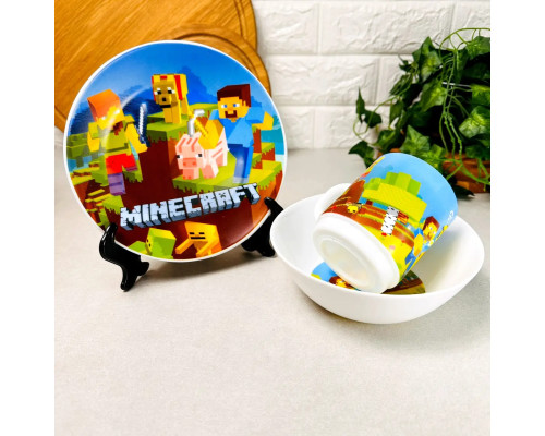 Набір посуду для дітей 3 предмети Minecraft (Майнкрафт), дитячий посуд Склокераміка