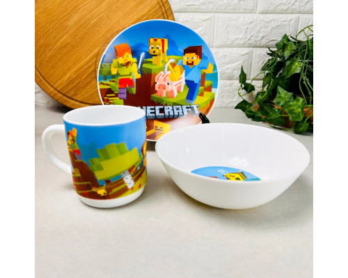 Набір посуду для дітей 3 предмети Minecraft (Майнкрафт), дитячий посуд Склокераміка