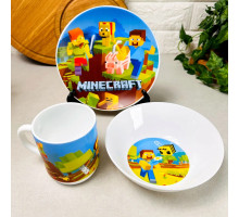 Набір посуду для дітей 3 предмети Minecraft (Майнкрафт), дитячий посуд Склокераміка