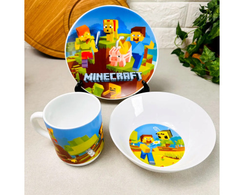 Набір посуду для дітей 3 предмети Minecraft (Майнкрафт), дитячий посуд Склокераміка