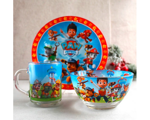 Дитячий посуд з мульт-героями Щенячий патруль Склокераміка 3 предмети