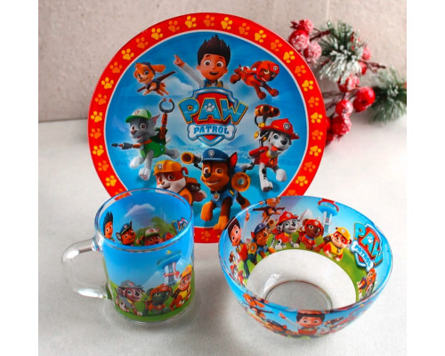 Дитячий посуд з мульт-героями Щенячий патруль Склокераміка 3 предмети