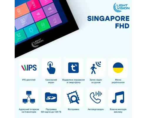 Видеодомофон Light Vision SINGAPORE WiFi FHD BLACK (AI) 10"
