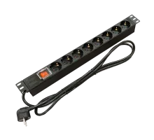 Блок 19" на 8 роз. нем. станд., 16А, 1U, с выключателем, шнур 1.8м Kingda