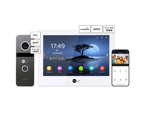 Комплект видеодомофона Neolight ALPHA Hybrid + SOLO IPW Graphite с уголком, PoE адаптер для вызовной панели
