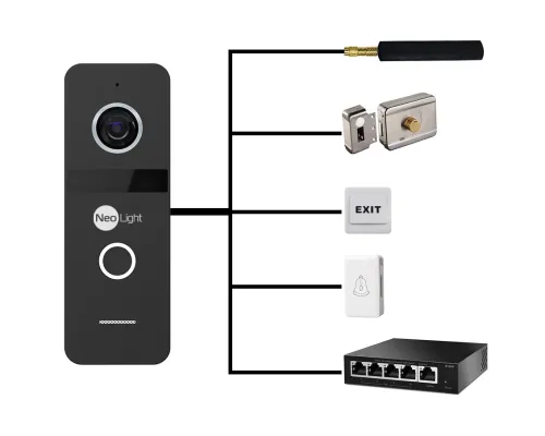 Комплект видеодомофона Neolight ALPHA Hybrid + SOLO IPW Graphite с уголком, PoE адаптер для вызовной панели