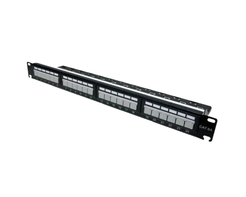 Патч-панель 19" 24xRJ-45 UTP, кат. 6a, із заднім організатором з пластиковими шторками, LW L&W ELECTRONICAL LW-PP74