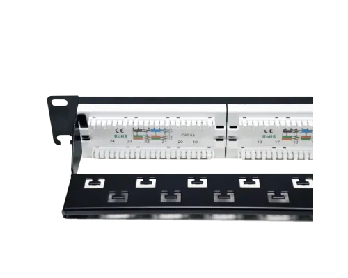 Патч-панель 19" 24xRJ-45 UTP, кат. 6a, із заднім організатором з пластиковими шторками, LW L&W ELECTRONICAL LW-PP74