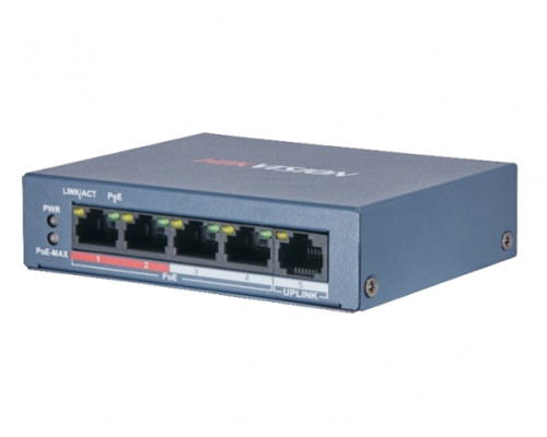 Коммутатор 4 порта неуправляемый Hikvision DS-3E0105P-E/M(B) POE