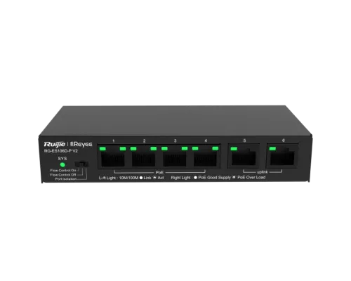 Коммутатор 6 портов неуправляемый Ruijie Reyee RG-ES106D-P V2 PoE