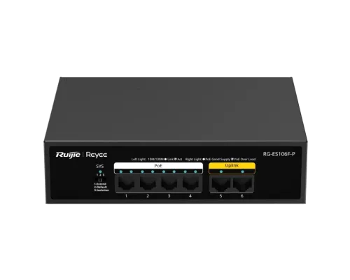 Коммутатор 6 портов неуправляемый Ruijie Reyee RG-ES106F-P PoE