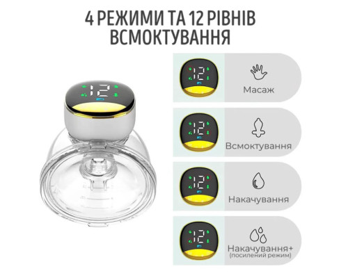 Молоковідсмоктувач електричний носимий на акумуляторі Hands Free MY-373, 4 режими 12 рівнів