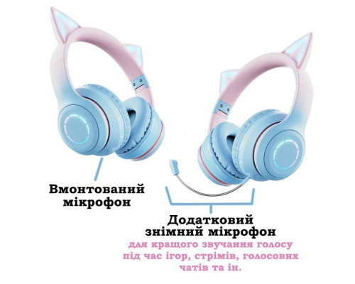 Беспроводные наушники с кошачьими ушками Cat Ear Fingertime с дополнительным микрофоном и подсветкой Беспроводные наушники с кошачьими ушками Cat Ear Fingertime с дополнительным микрофоном и подсветкой
