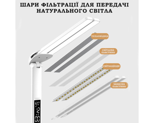 Светодиодная настольная лампа на аккумуляторе Double двойная многофункциональная с календарем и термометром