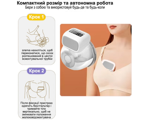 Електричний молоковідсмоктувач Pinky electric Pump портативний бездротовий молоковідсмоктувач із функцією масажу білий