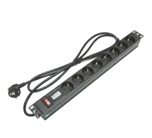 Блок 19" на 8 роз. нем. станд., 16А, 1U, с выключателем и амперметром